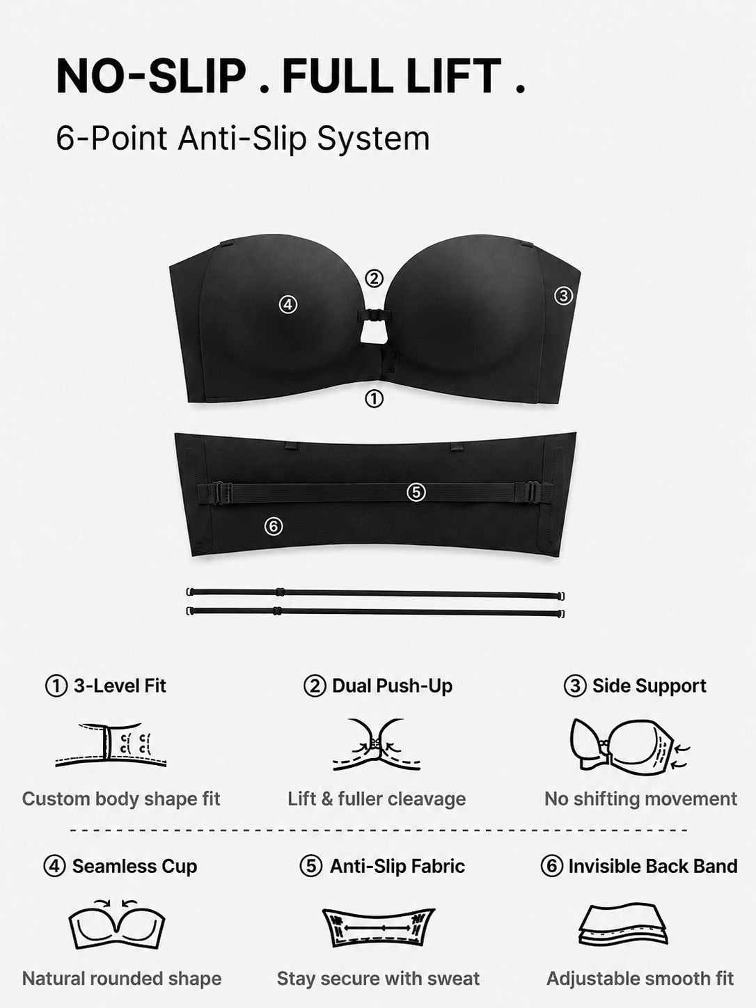 Front Clasp Strapless Bra | No-Slip Seamless Push-Up Bra