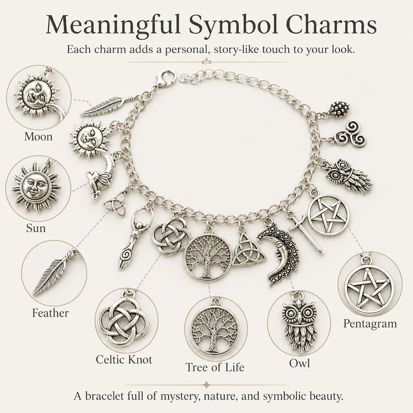 Vintage Witchy Charm Bracelet | Celestial Gothic Boho Jewelry for Women