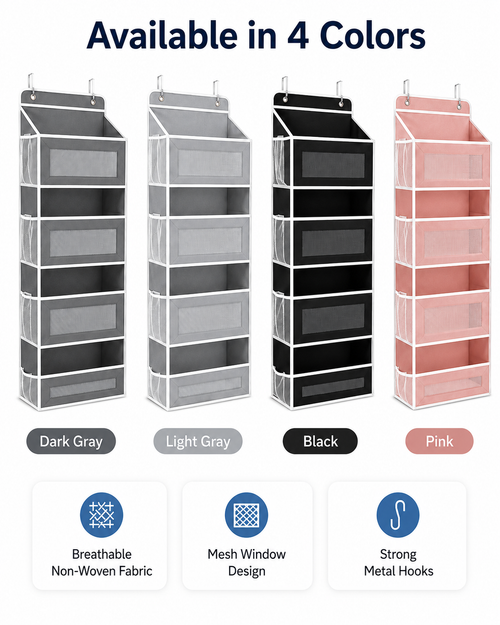 5-Tier Over-the-Door Hanging Organizer with Mesh Pockets
