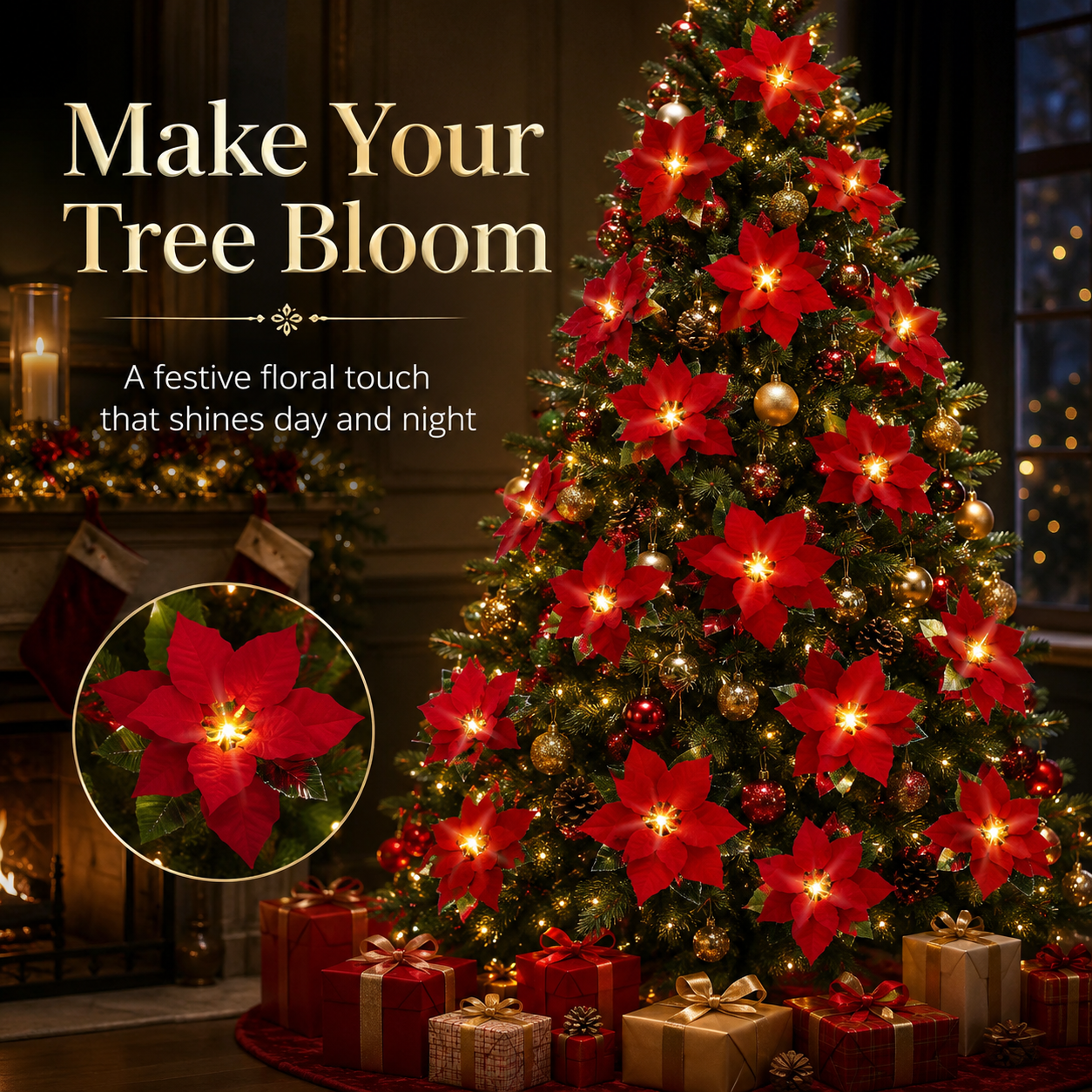 Poinsettia LED Garland Lights for Christmas Décor