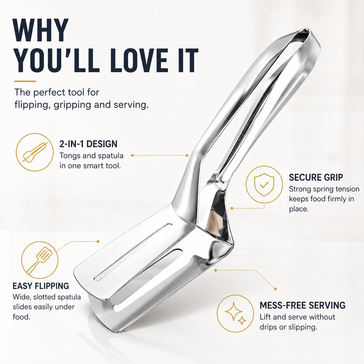 2-in-1 Stainless Steel Spatula Tongs | Flip, Grip & Serve