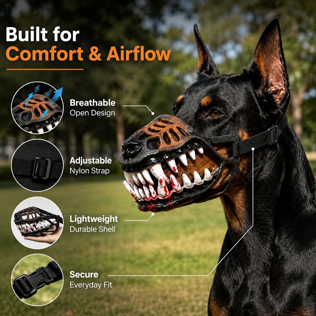 Dinosaur Jaw Dog Muzzle | Halloween Pet Costume