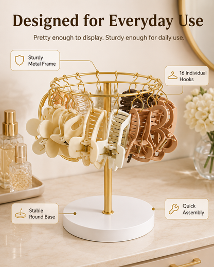 16-Hook Claw Clip Organizer | Vanity Hair Clip Holder