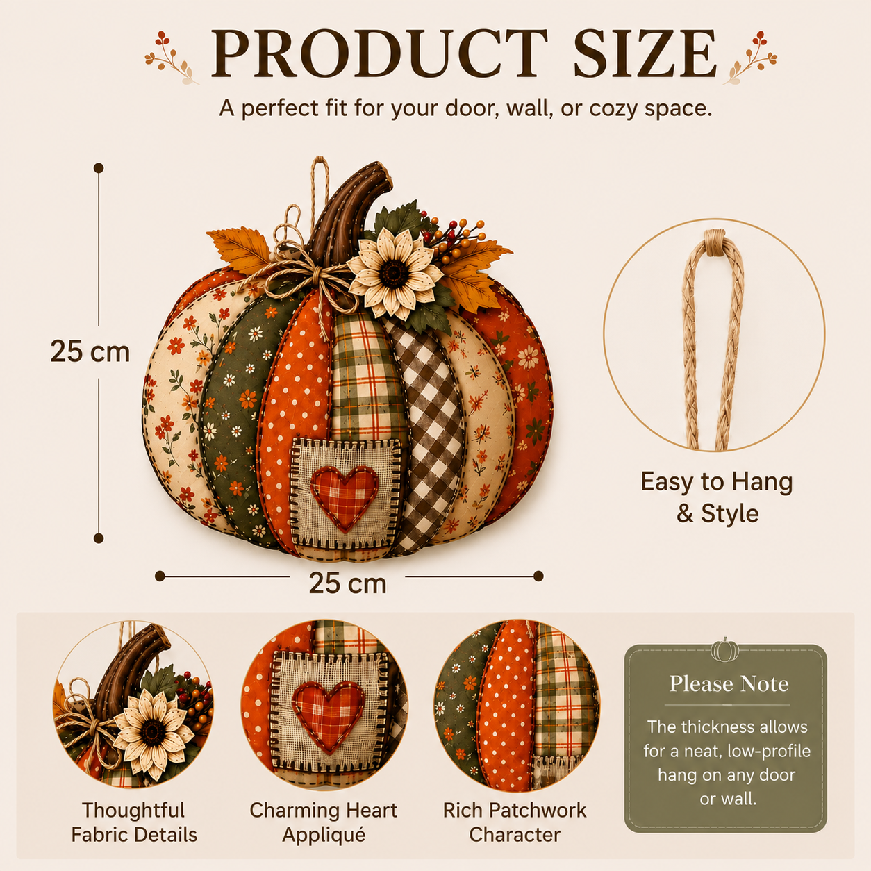 🍂🎃Autumn Retro Patchwork Pumpkin Door Hanging with Lights
