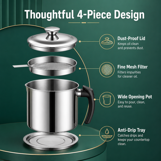 304 Stainless Steel Grease Container with Fine Mesh Filter