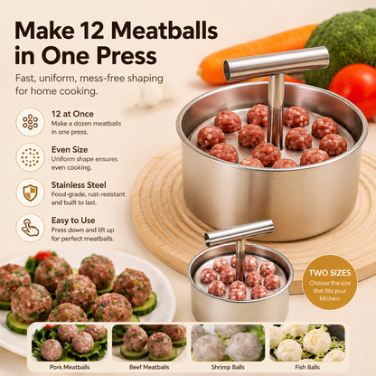🍽️ Stainless Steel Meatball Maker – Make 12 Meatballs in One Press
