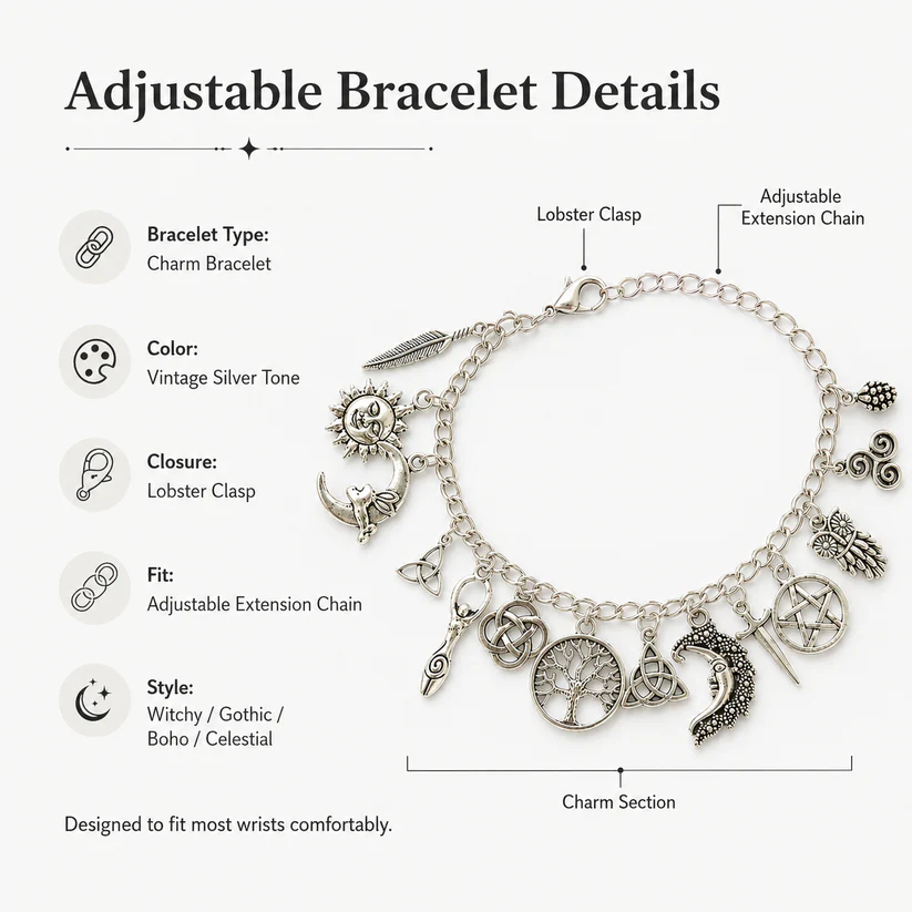 Vintage Witchy Charm Bracelet | Celestial Gothic Boho Jewelry for Women
