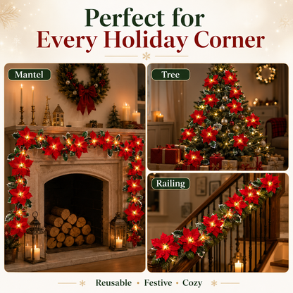 Poinsettia LED Garland Lights for Christmas Décor