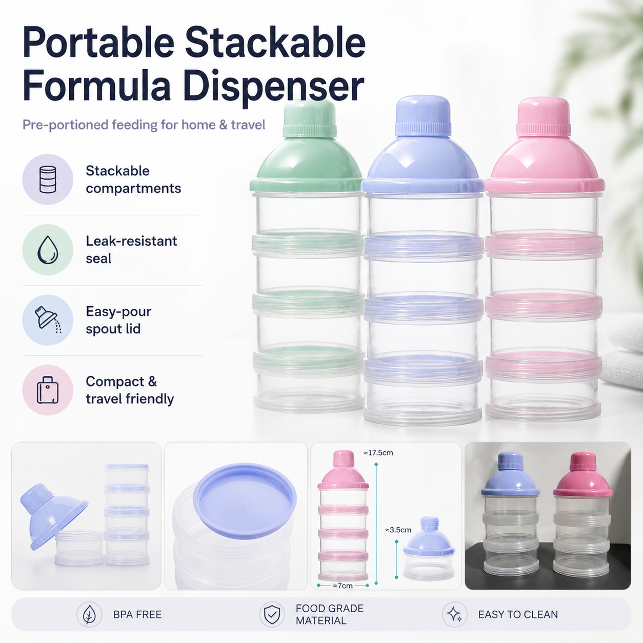 Portable Stackable Baby Formula Dispenser for Travel