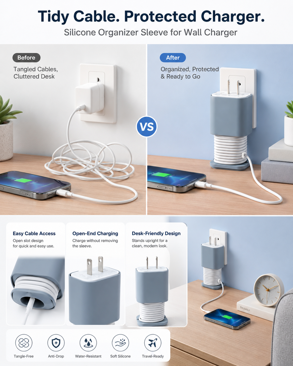 ✨ 2-Pack Charger Protector & Cable Organizer – Keep Cables Neat, Protected & Tangle-Free