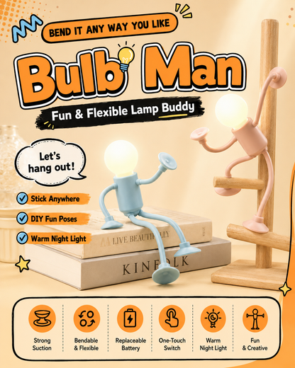 Bulb Man Flexible Suction Cup Night Light | Fun Desk Lamp