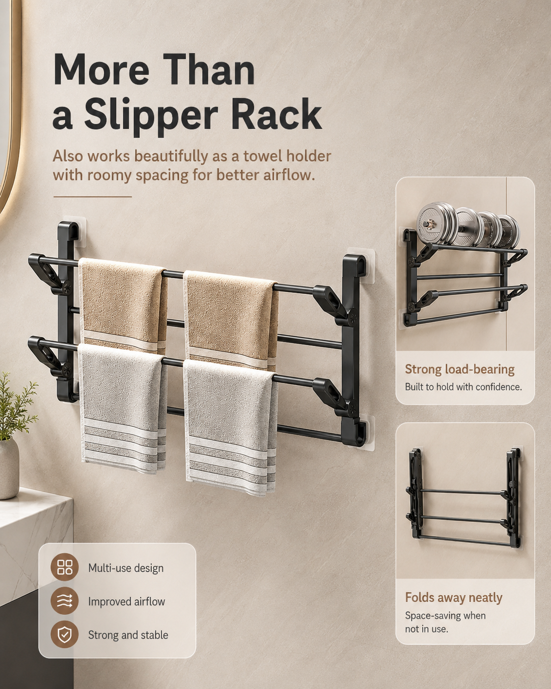 Wall-Mounted Foldable Slipper Rack | No-Drill Shoe Organizer