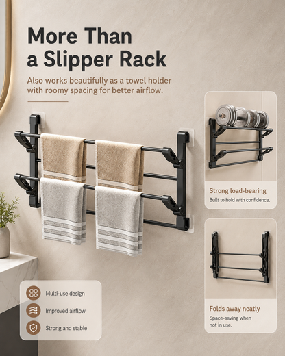 Wall-Mounted Foldable Slipper Rack | No-Drill Shoe Organizer