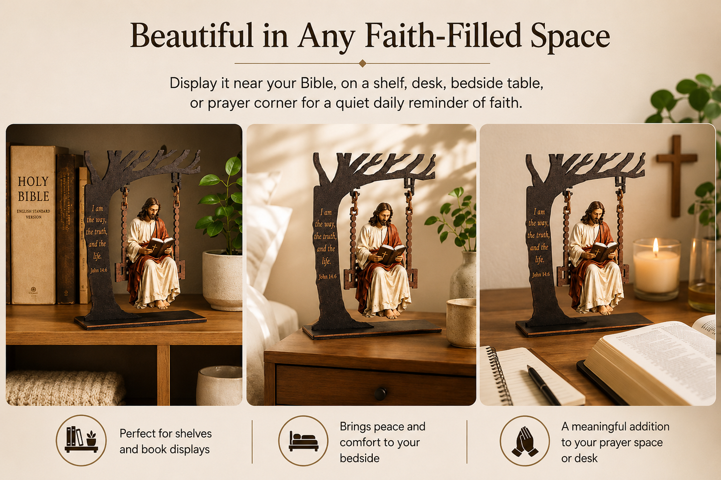 Jesus Swing Ornament – John 14:6 Faith Table Decor | Christian Bible Verse Home Decoration