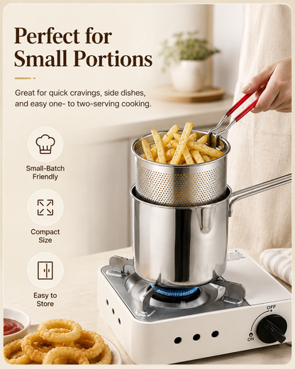 Stainless Steel Deep Fryer Set - 1-Person Mini Pot with Fry Pot, Filter Basket & Food Clip 🍳