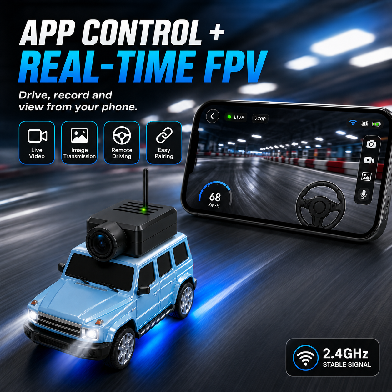MiniCam Racer FPV Camera RC Car | 720P App Control Toy Car