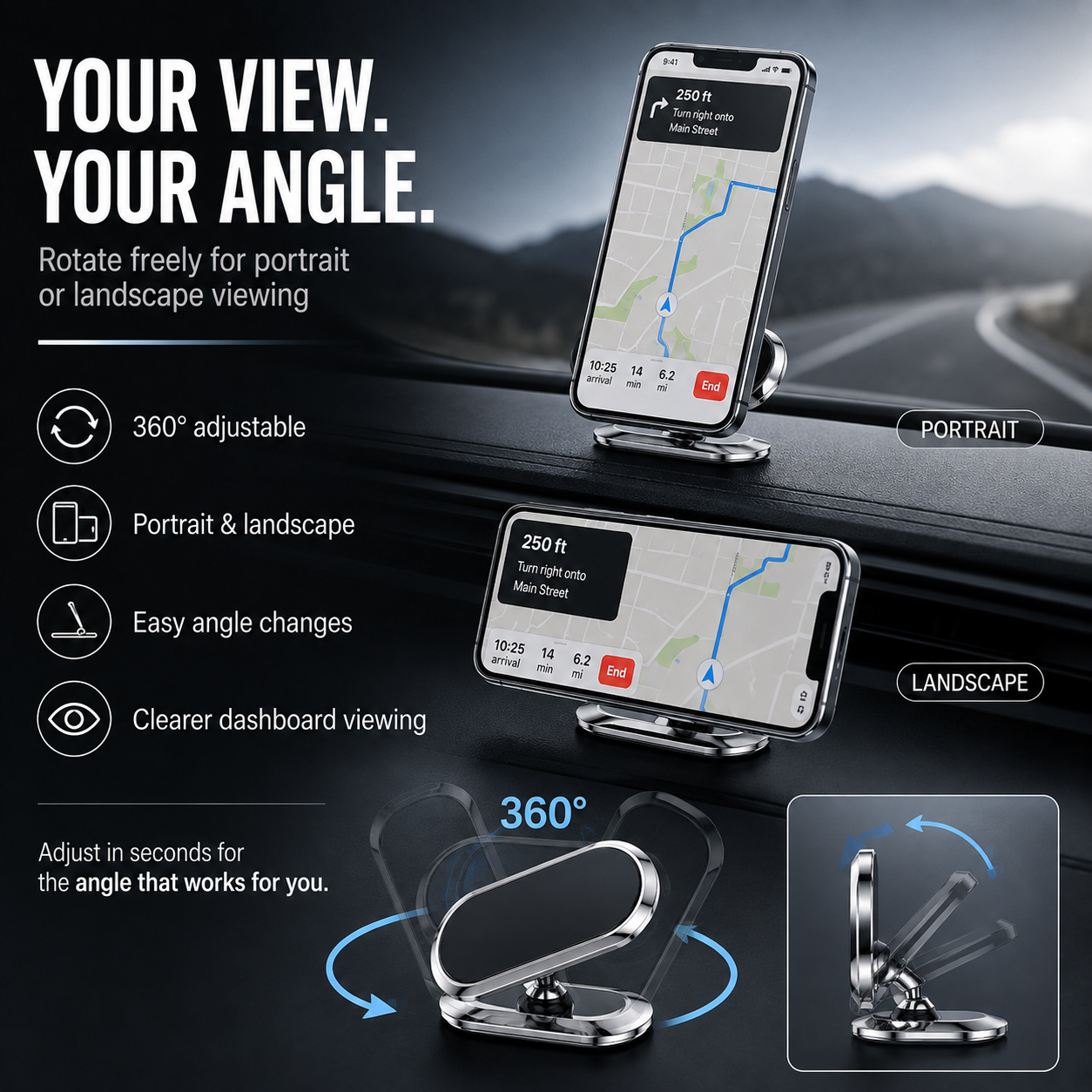 360° Magnetic Car Phone Mount | Foldable Dashboard Holder