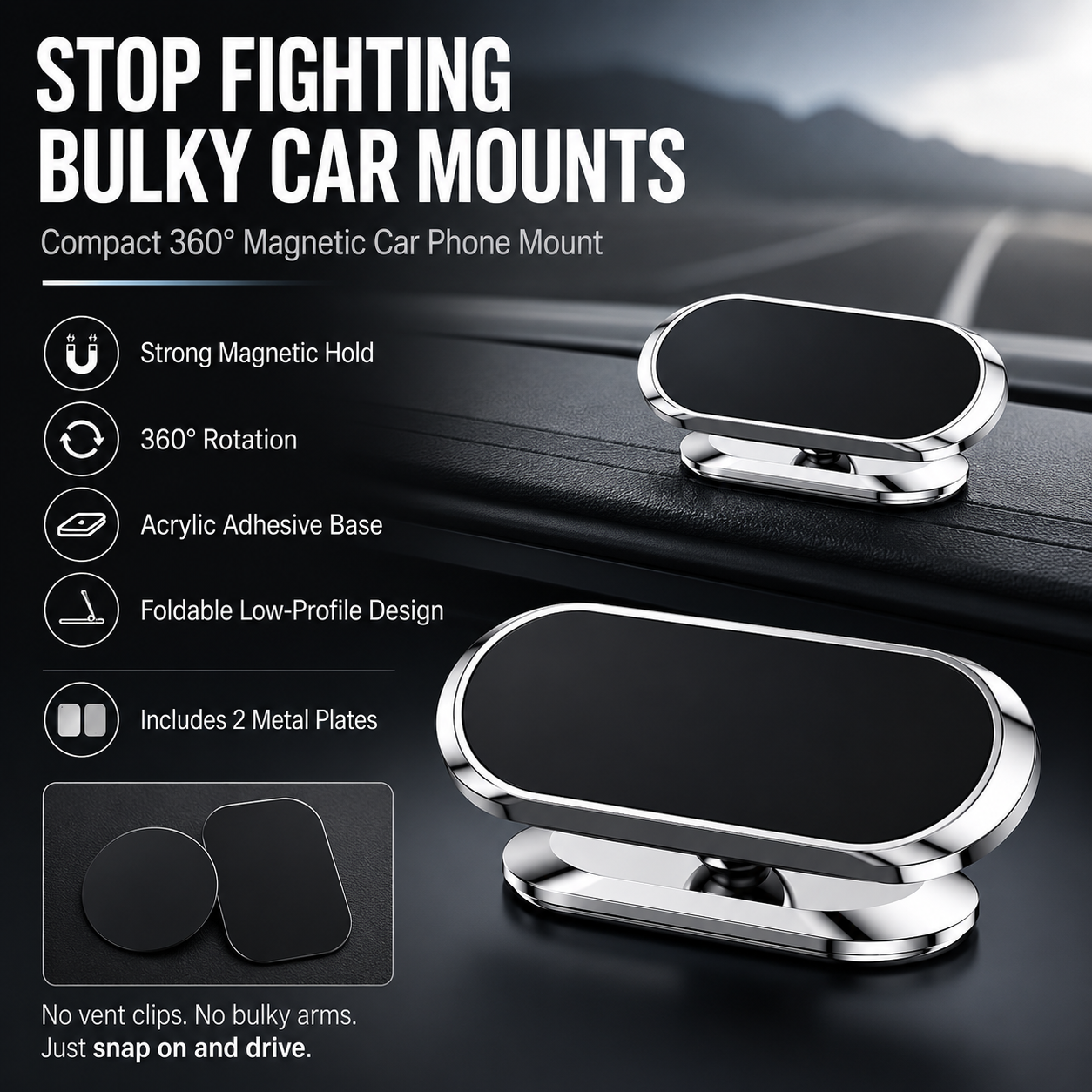 360° Magnetic Car Phone Mount | Foldable Dashboard Holder