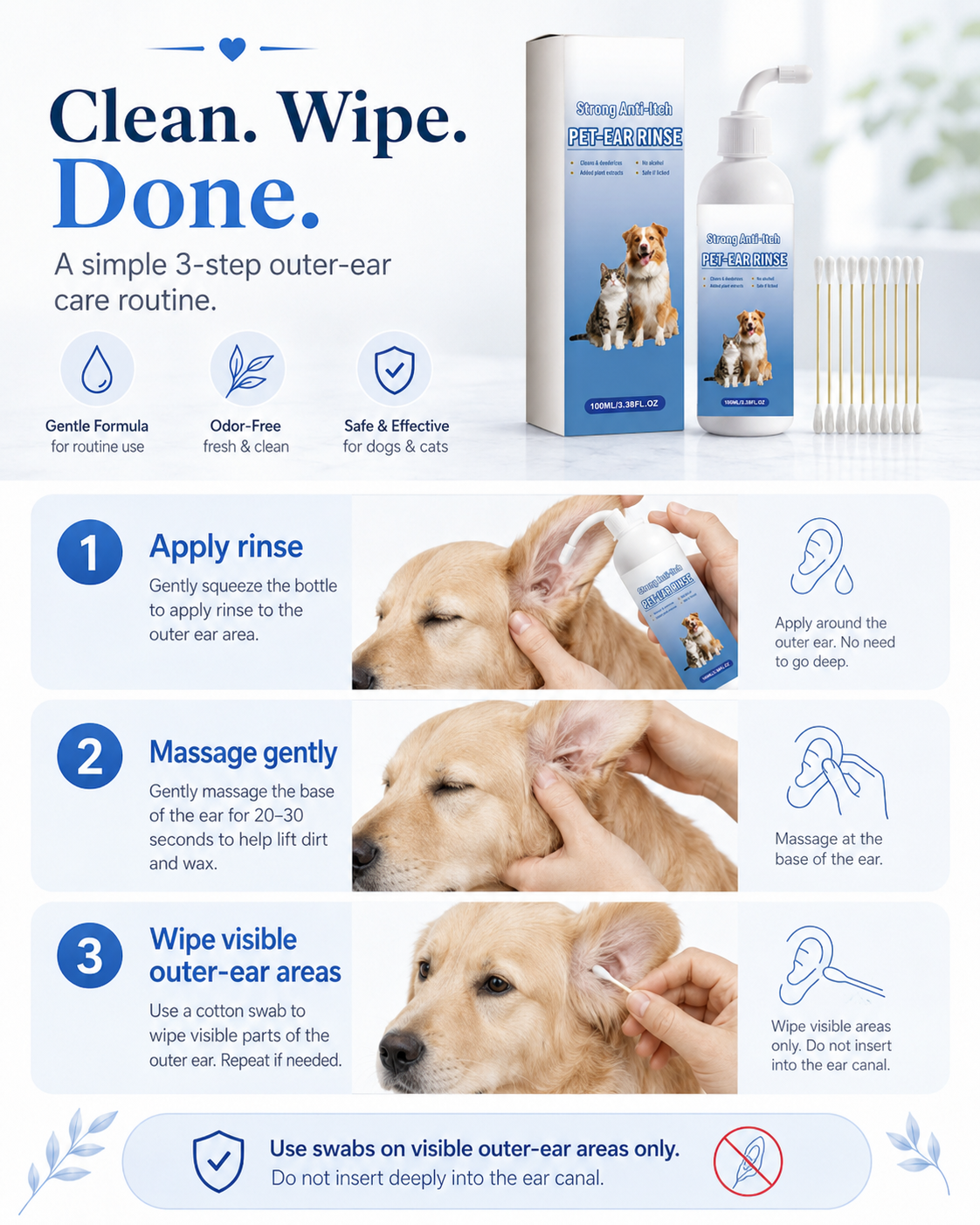 🐾 Clean Ears, Happier Pets – Dog & Cat Ear Cleaner for Wax, Dirt & Odor | 100mL