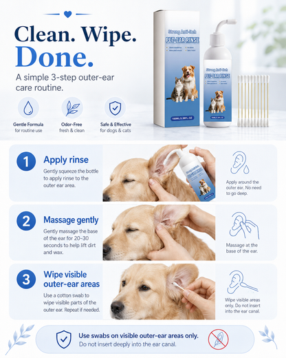 🐾 Clean Ears, Happier Pets – Dog & Cat Ear Cleaner for Wax, Dirt & Odor | 100mL
