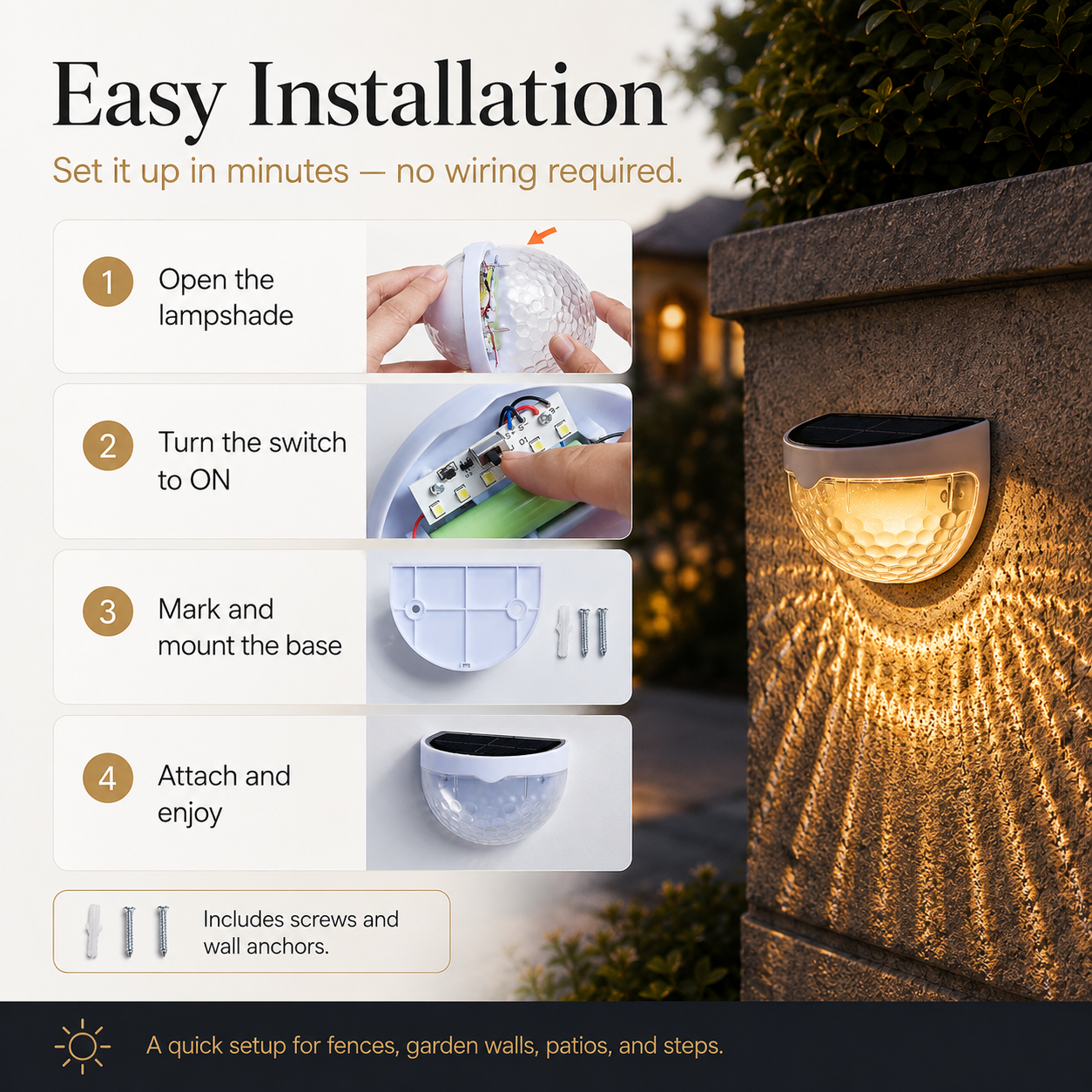 Solar Wall Lights Outdoor – Dusk-to-Dawn Garden Lights