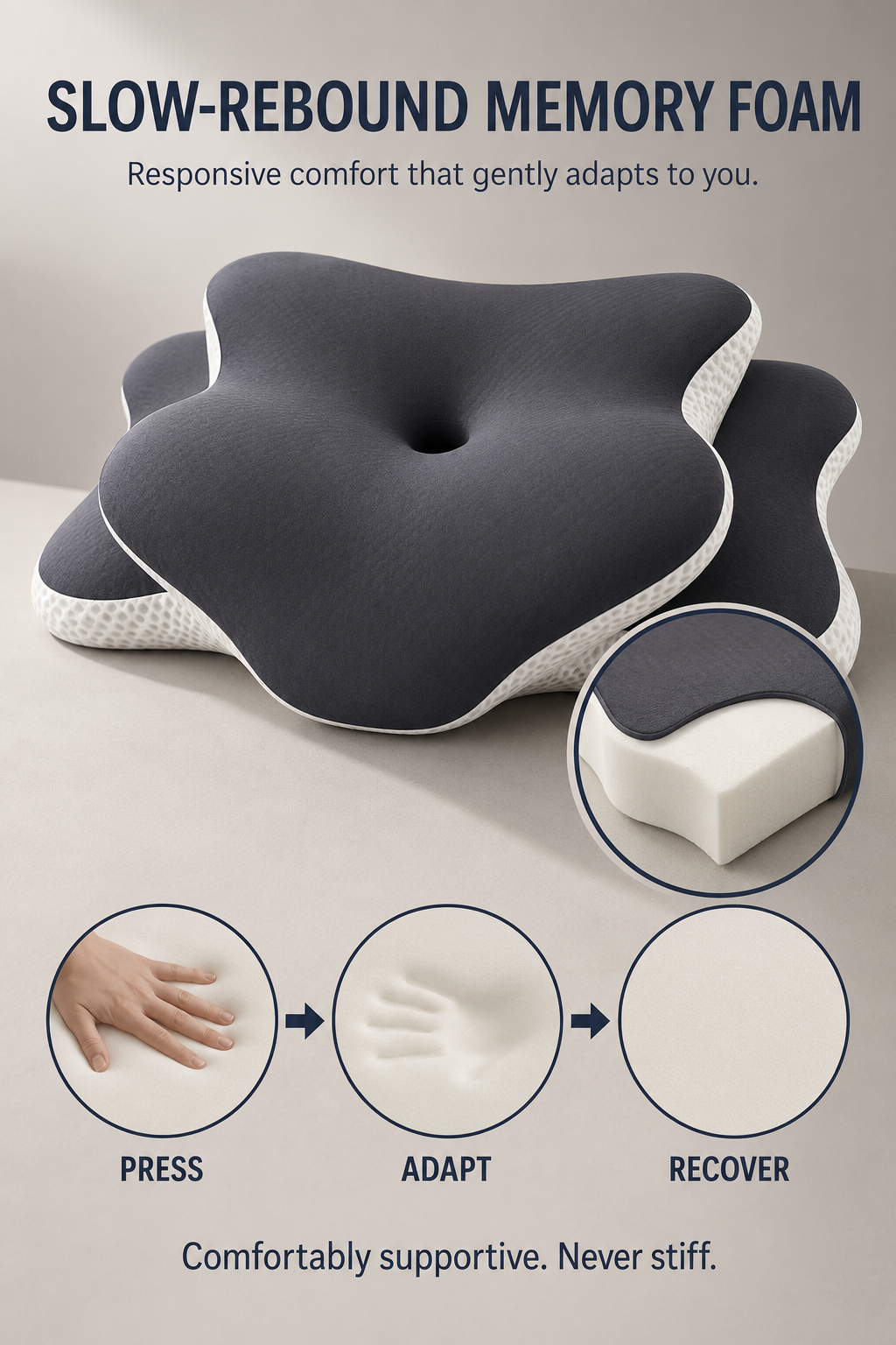5-Zone Ergonomic Memory Foam Pillow | Contoured Support