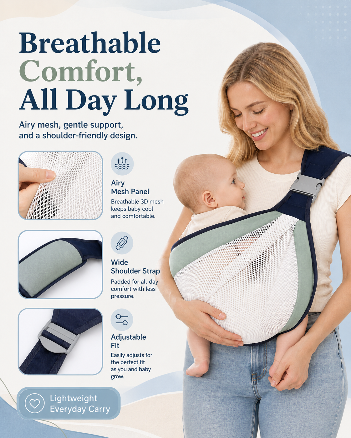 Lightweight Baby Sling Carrier | Breathable & Travel-Friendly