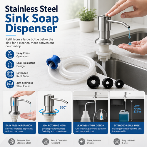 Stainless Steel Sink Soap Dispenser with Refill Tube