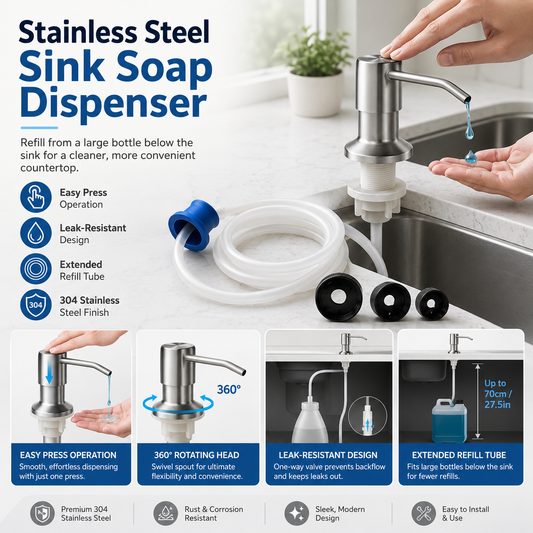 🧼 Limited-Time 49% OFF – Never-Refill Stainless Steel Sink Soap Dispenser with Extension Tube ✨