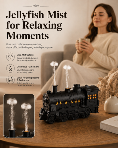 Vintage Train Aroma Diffuser with Jellyfish Mist & Remote Control