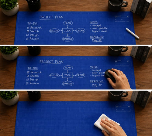 🤩The Blueprint Deskmat 💻✏️ A Double-Sided Deskmat to Draw, Erase & Redraw As Needed