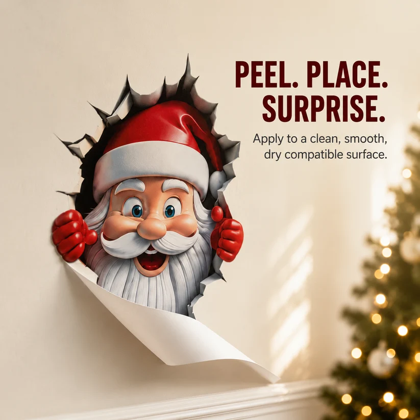🎅 Santa Breaking Through Wall Decal – Funny Christmas Illusion Sticker