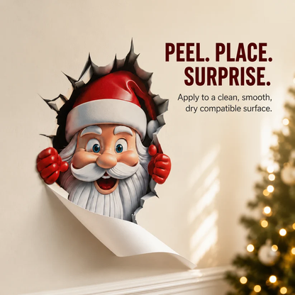 🎅 Santa Breaking Through Wall Decal – Funny Christmas Illusion Sticker