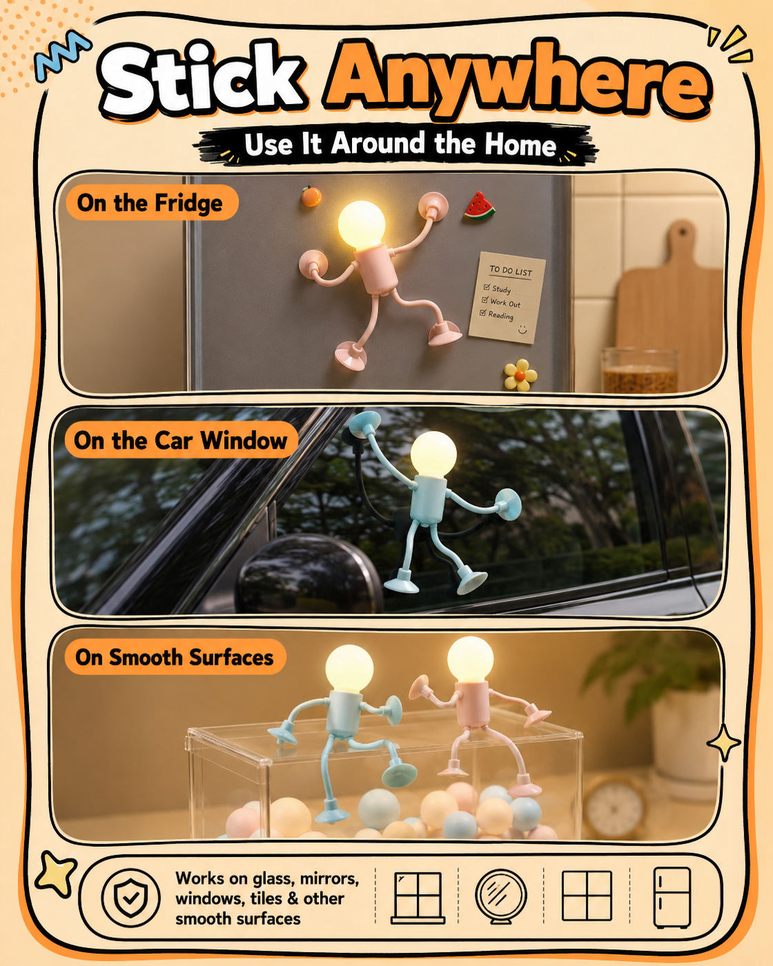 Bulb Man Flexible Suction Cup Night Light | Fun Desk Lamp