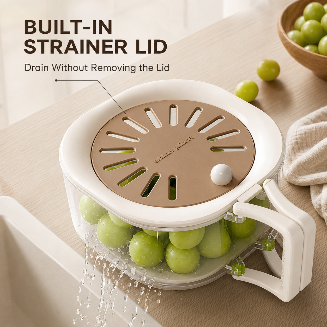 3-in-1 Fruit Washer & Strainer Container with Lid | Fivorauw