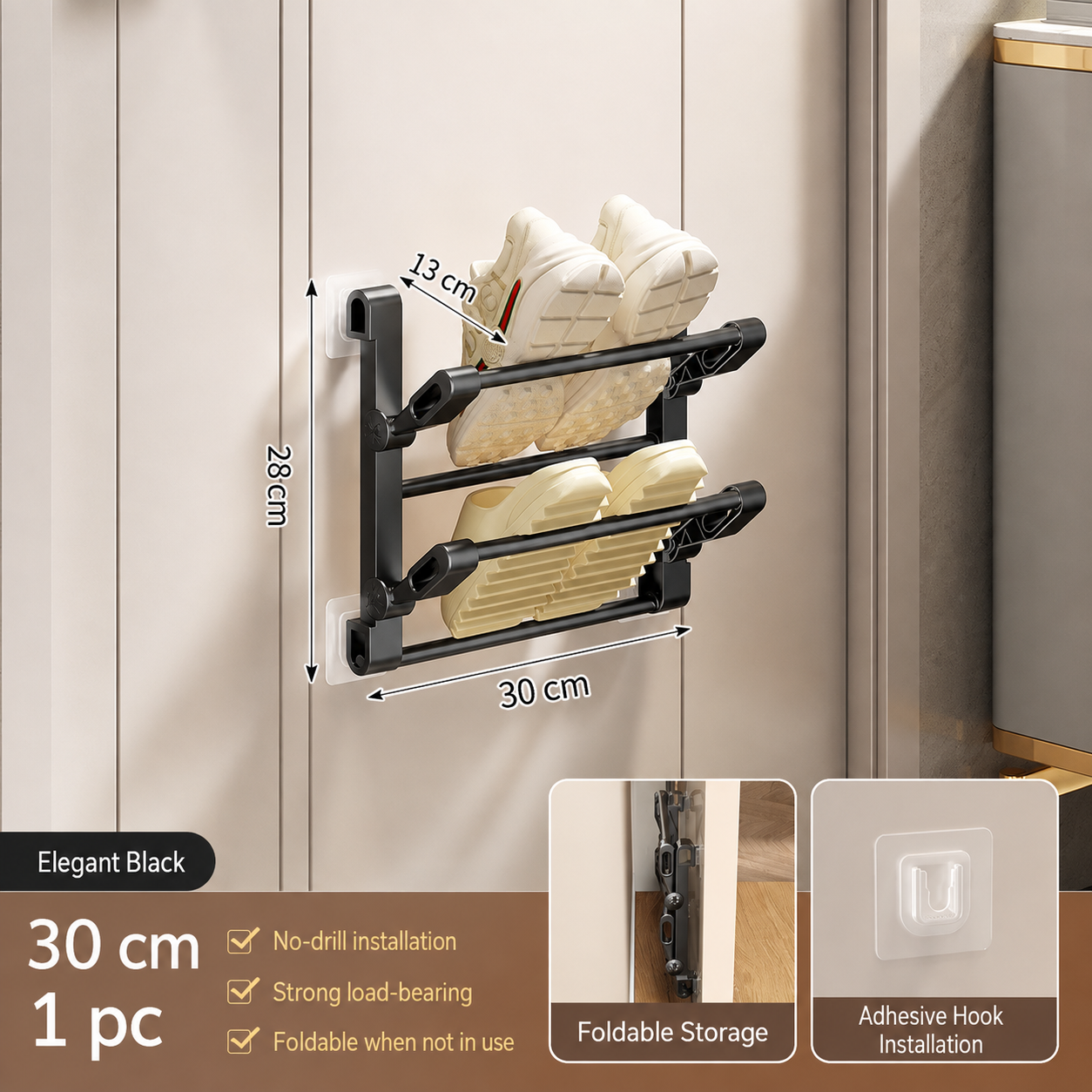 Wall-Mounted Foldable Slipper Rack | No-Drill Shoe Organizer