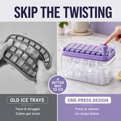 One-Press Ice Cube Tray with Storage Box | 32 Cubes