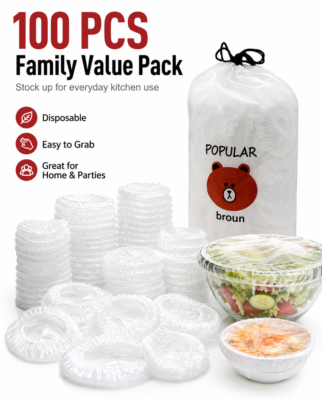 100PCS Disposable Elastic Food Covers for Bowls