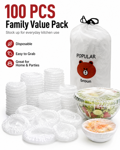 100PCS Disposable Elastic Food Covers for Bowls