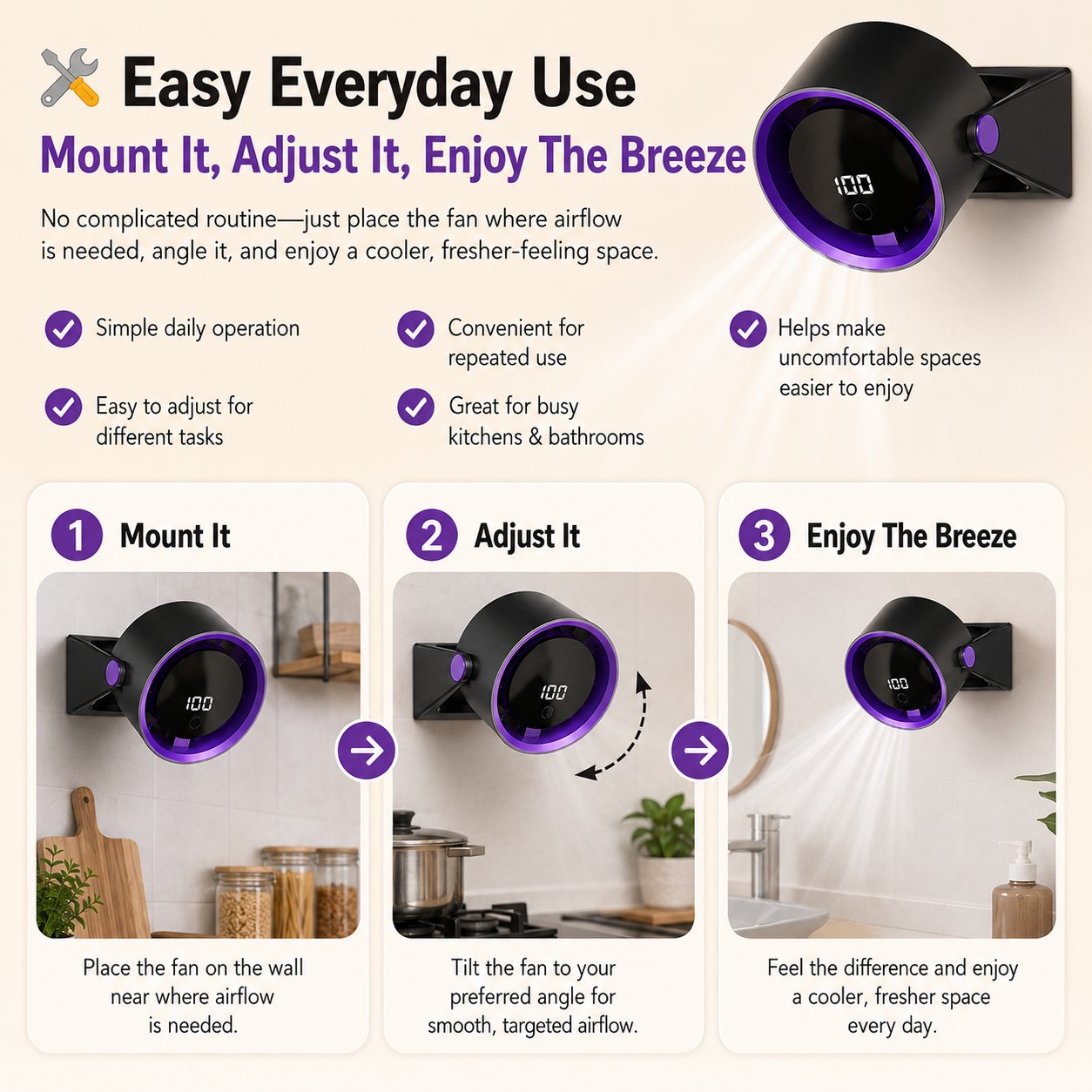 Wall-Mounted Kitchen Cooling Fan