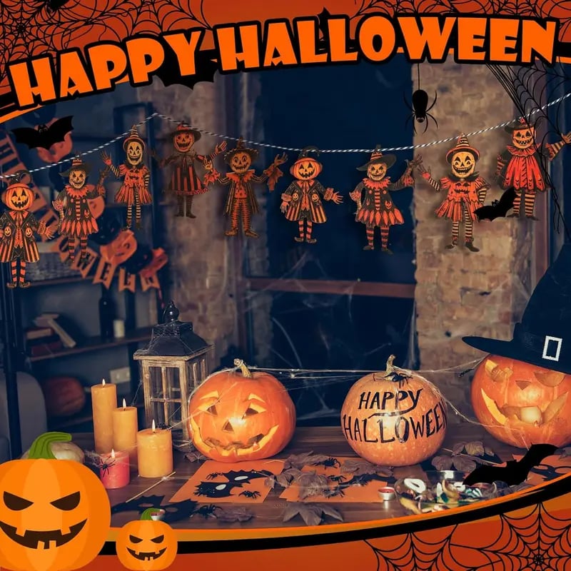 6 Pcs 5.9-Inch Halloween Vintage Wooden Garland Set
