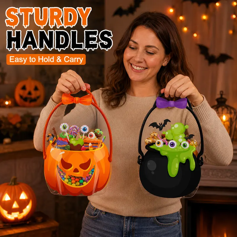 🎃 12-Pack Halloween Goodie Bags | Pumpkin & Cauldron Treat Bags🍭