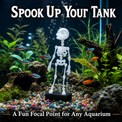 Action Skeleton Aquarium Ornament — Air-Driven Moving Skeleton Fish Tank Bubbler Decoration for Fresh & Saltwater Aquariums