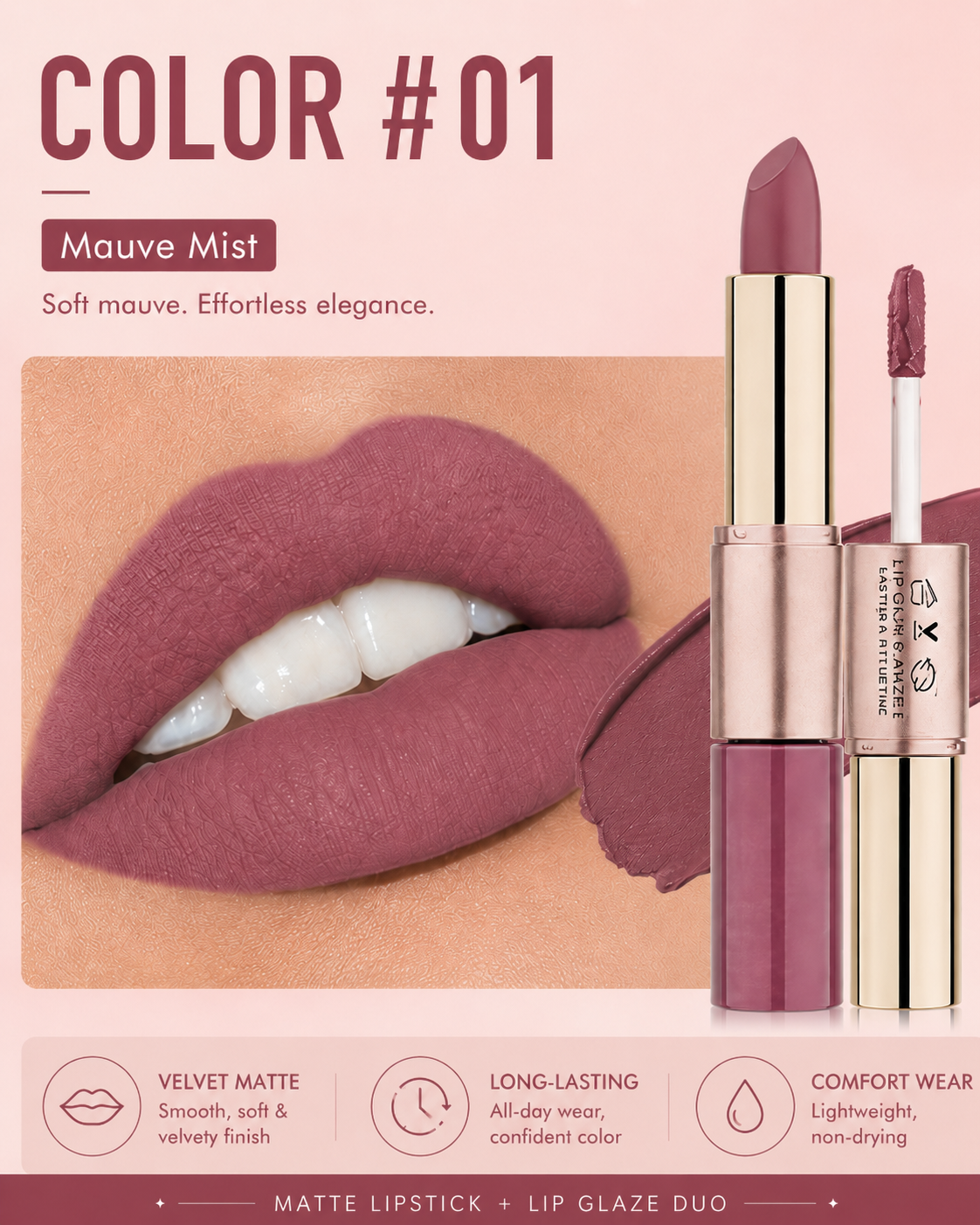 2-in-1 Matte Lipstick & Liquid Lip Glaze | 12 Longwear Shades