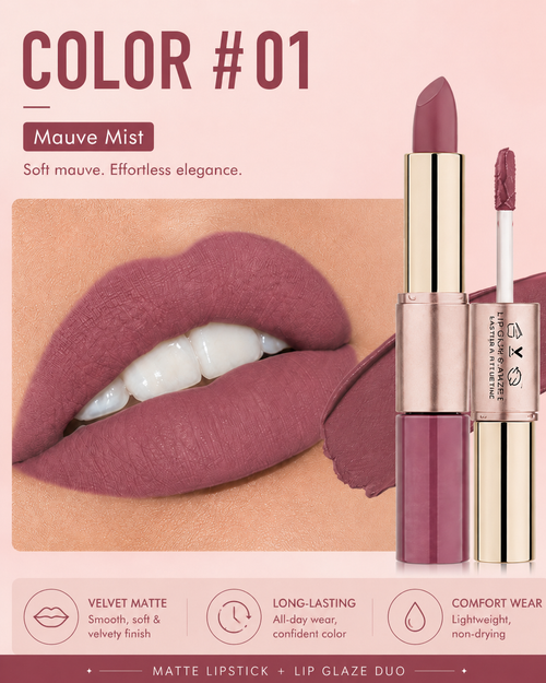 2-in-1 Matte Lipstick & Liquid Lip Glaze | 12 Longwear Shades