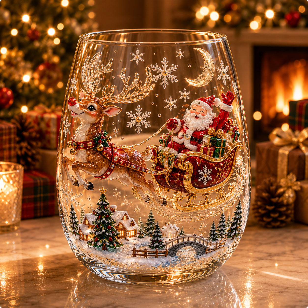 Magical Christmas 3D Glass Cup Collection – Santa, Reindeer, Snowman & Christmas Tree