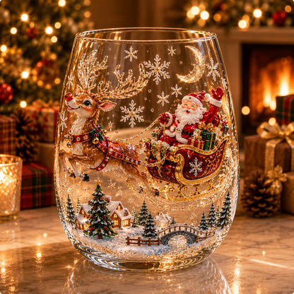 Magical Christmas 3D Glass Cup Collection – Santa, Reindeer, Snowman & Christmas Tree