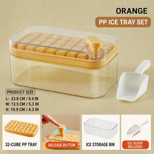 One-Press Ice Cube Tray with Storage Box | 32 Cubes