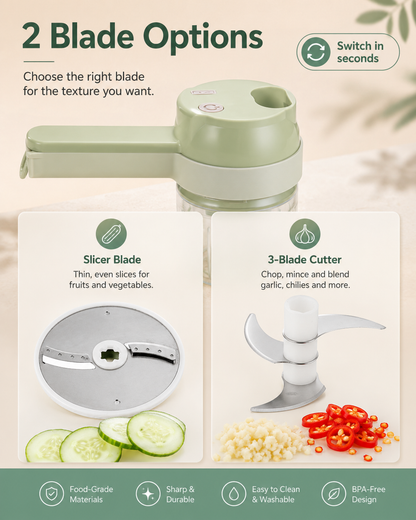 ✨ Cordless 4-in-1 Food Chopper | Chop, Slice, Peel & Clean