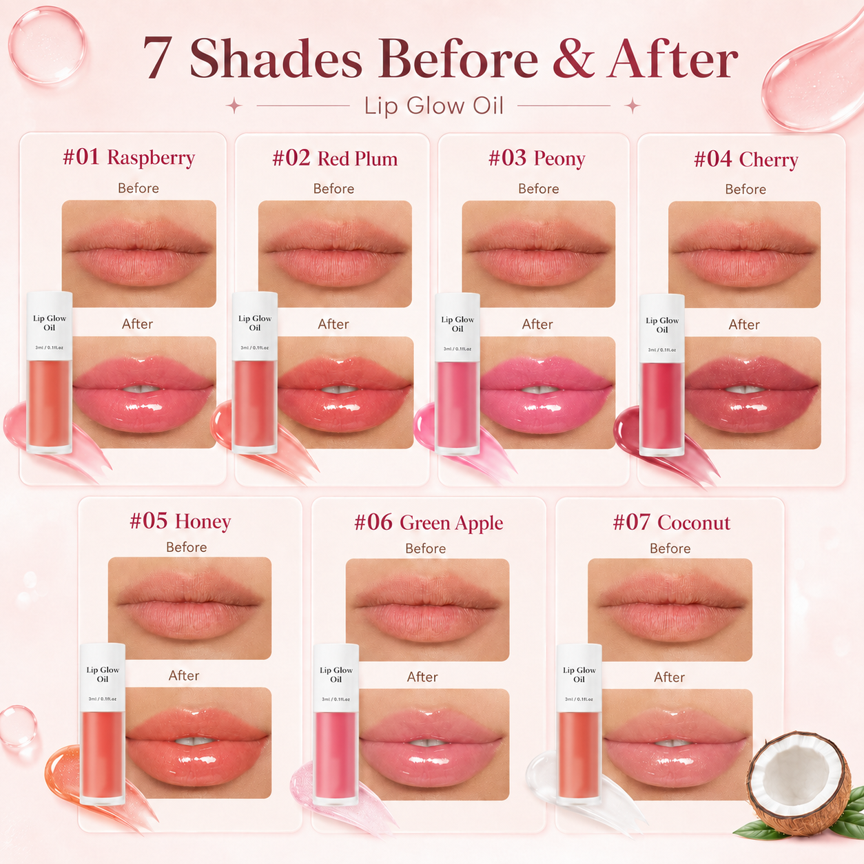 New⭐Lip Glow Oil – 7 Fruit-Inspired Glossy Shades